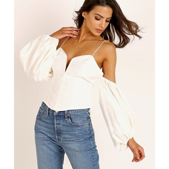 NWT For Love & Lemons Celeste Moire Top in Blanc, Size M - Picture 1 of 10